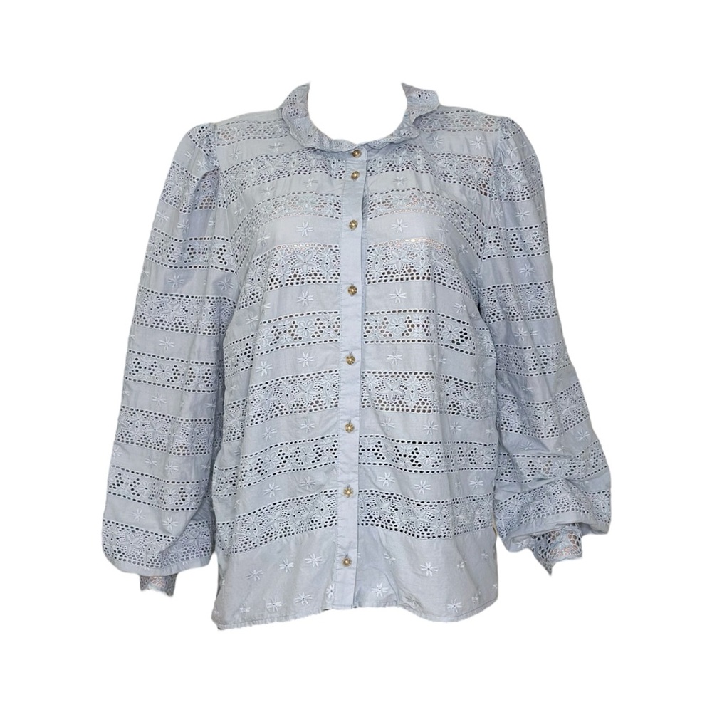 Sezane Light Blue Eyelet Blouse